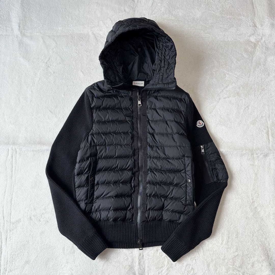 美品 MONCLER モンクレール CARDIGAN カーディガン 切り替え ダウンジャケット フード ブラック 黒 フード フーディ ブルゾン アウター拍卖