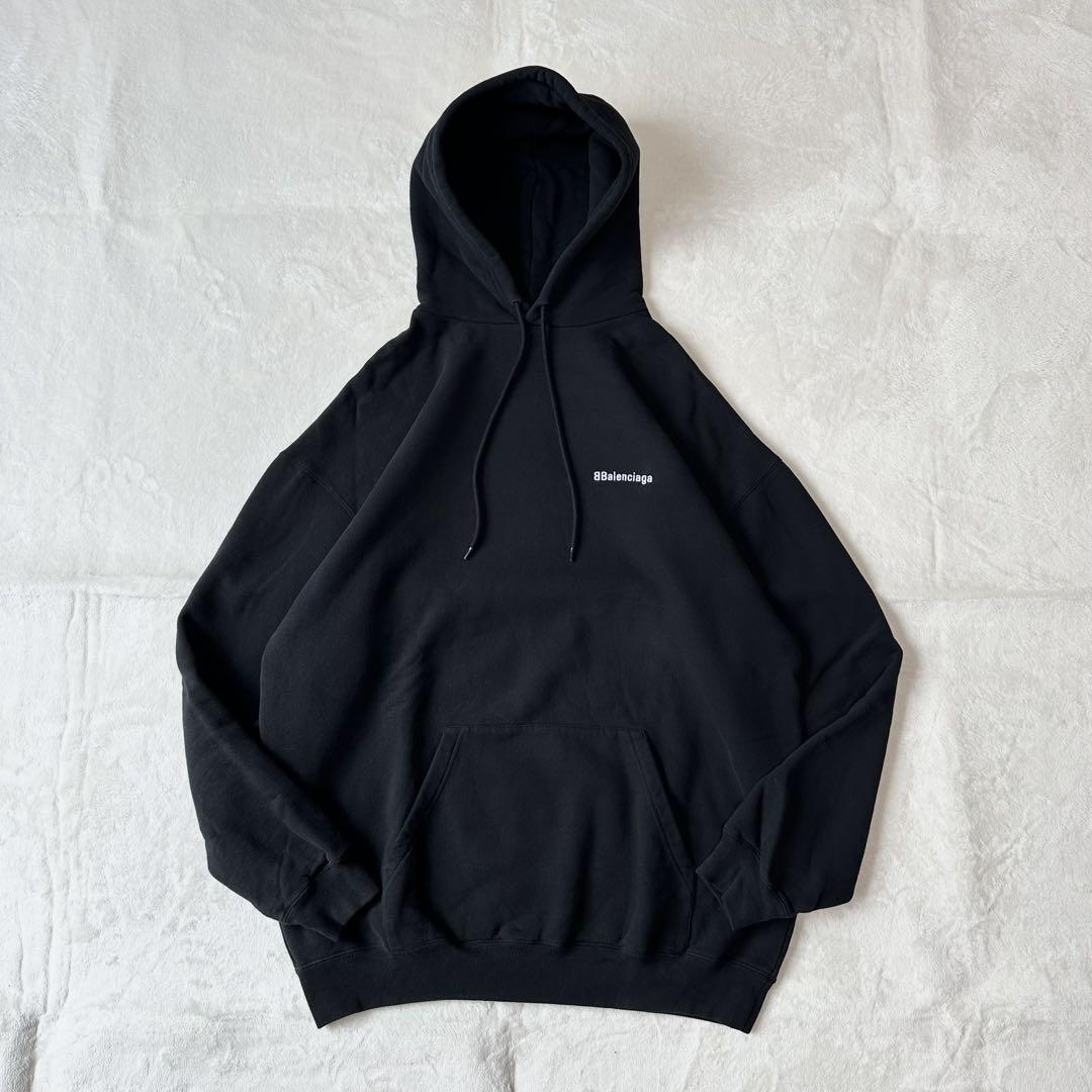 BALENCIAGA バレンシアガ 刺繍ロゴ 裏起毛 プルオーバー パーカー 黒 ブラック オーバーサイズ フード フーディ スウェット スエット拍卖