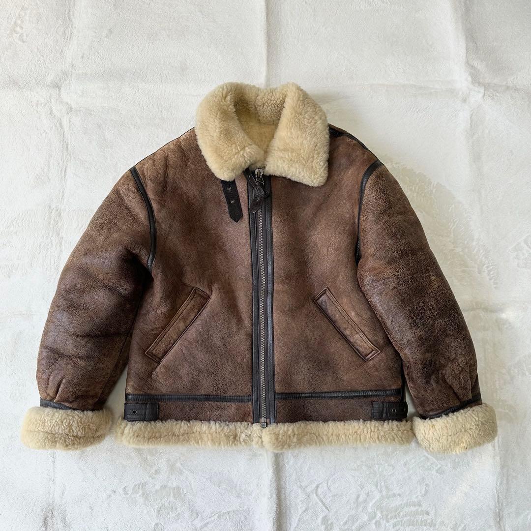 TEXAS TANNING B-3 ムートン ボア レザージャケット ブルゾン ボンバージャケット フライトジャケット ブラウン拍卖