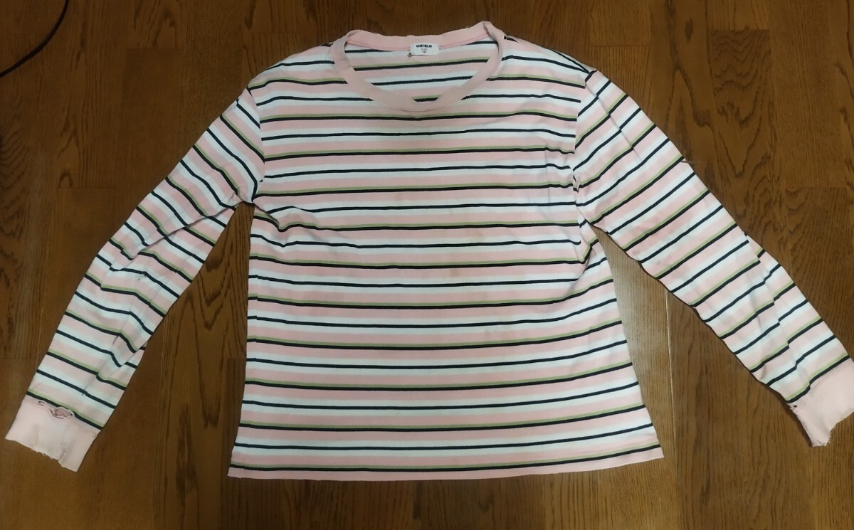 UNIQLOキッズピンクマルチボーダー長袖カットソー150 レディースS 難有り拍卖