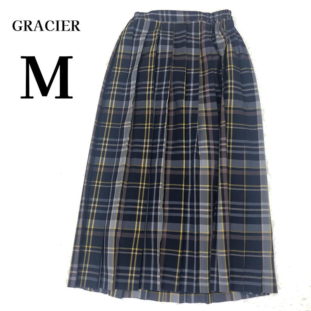 【美品】グラシア ハニーズ チェック柄プリーツスカート マキシスカート M拍卖