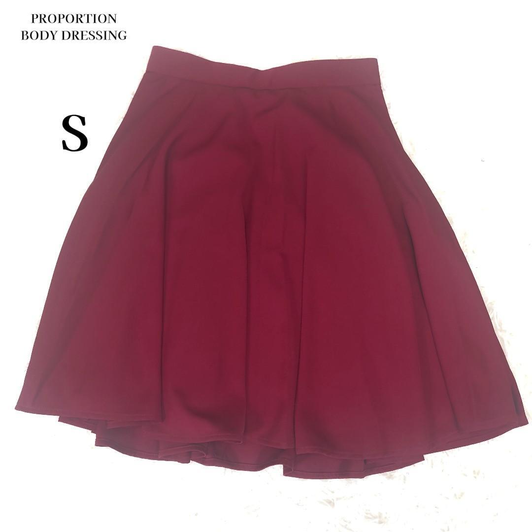 【美品】プロポーションボディドレッシング 膝丈フレアスカートS ボルドー拍卖