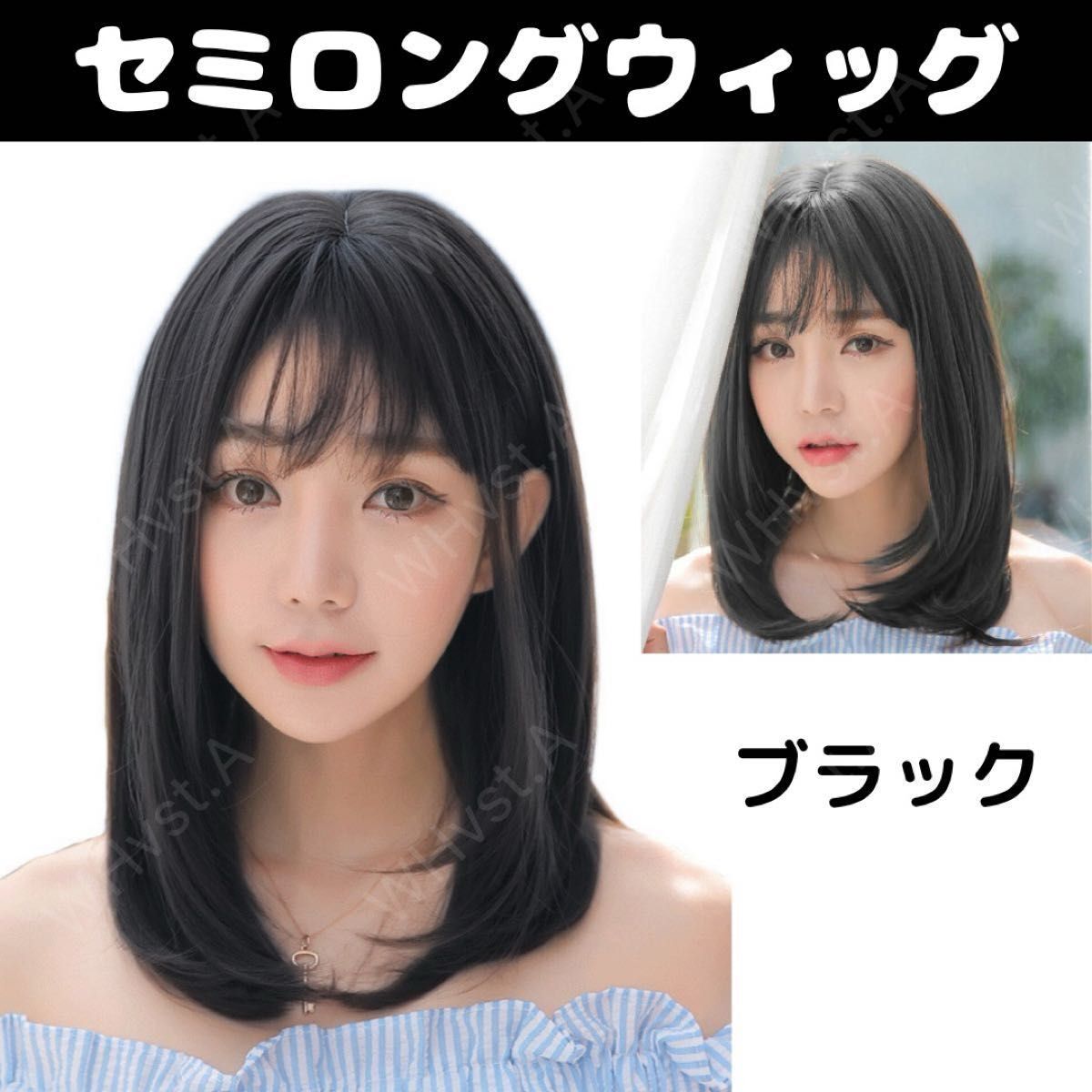 セミロング ブラック ウィッグ 黒髪 コスプレ イメチェン かつら ナチュラル拍卖