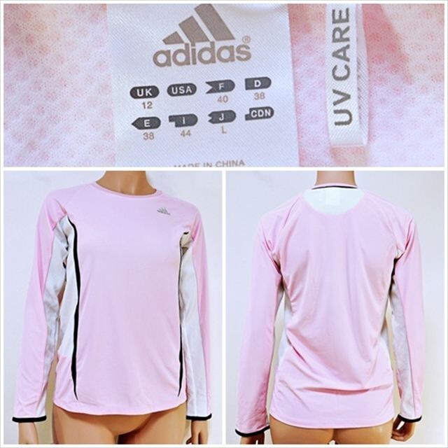 BE4-T83☆//adidas/アディダス♪CLIMALITE*Lサイズ*フェミニンなピンクカラー*UV CARE*長袖シャツ※一番安価な送料はゆうパケットなら250円拍卖
