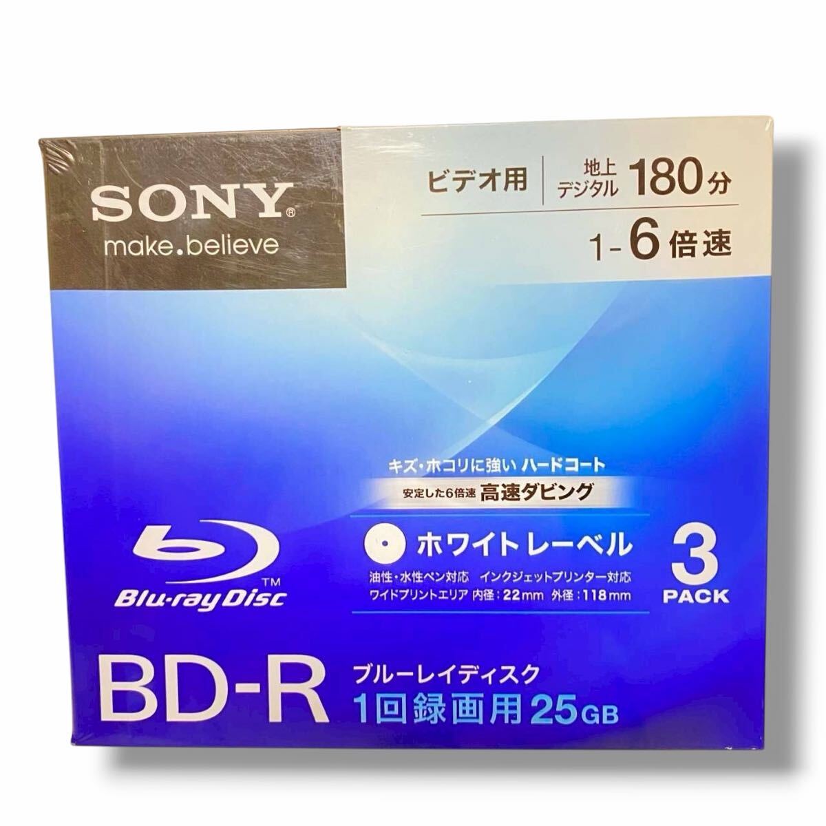 【新品未使用】SONY Blu-ray DISC BD-R 3pack ビデオ用ブルーレイディスク 3BNR1VCPJ6/180分 ホワイトレーベル拍卖
