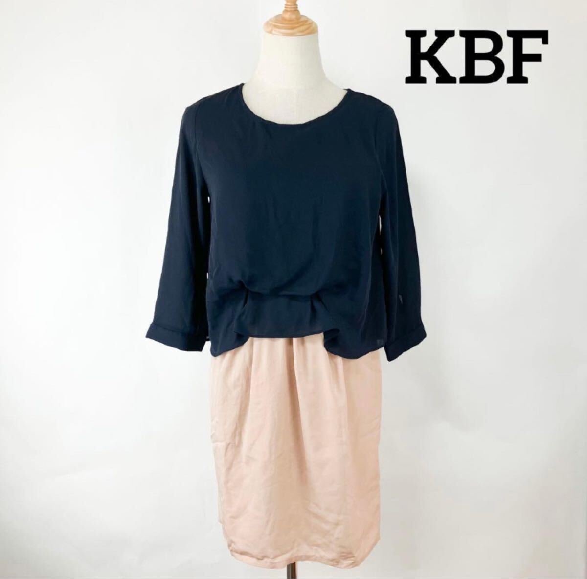 KBF ケービーエフ ワンピース 無地 ネイビー フリー Fサイズ カジュアル 拍卖