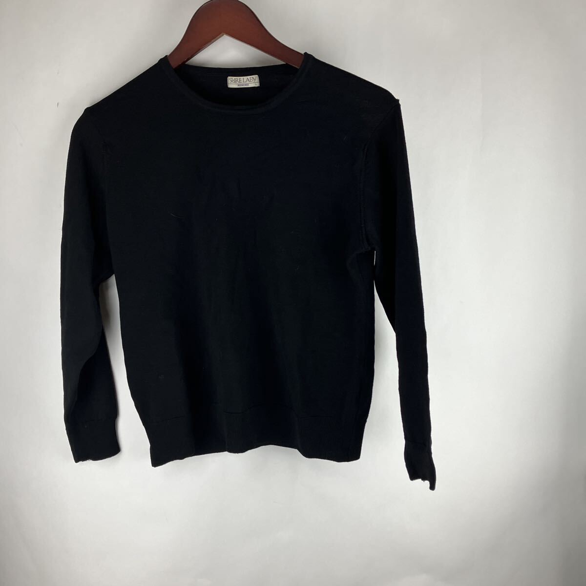 Surelady 黒 ニット トップス ブラック 長袖カットソー 長袖Tシャツ クルーネック M セーター 長袖セーター 婦人服拍卖