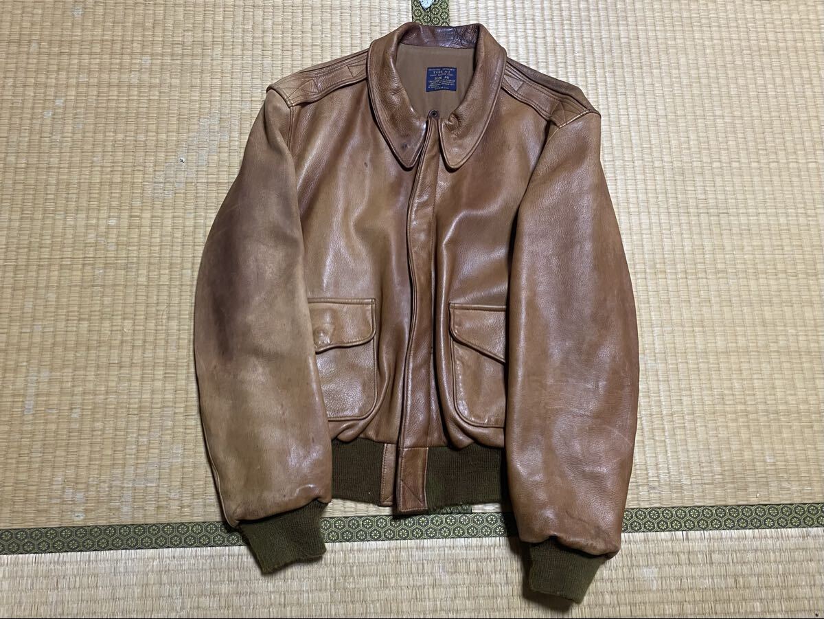 USA製 フライトジャケット A-2 レザージャケット AVIATION SUPPLY社製 スレ・色落ち  レザー キャメル色 スコビールジッパー拍卖
