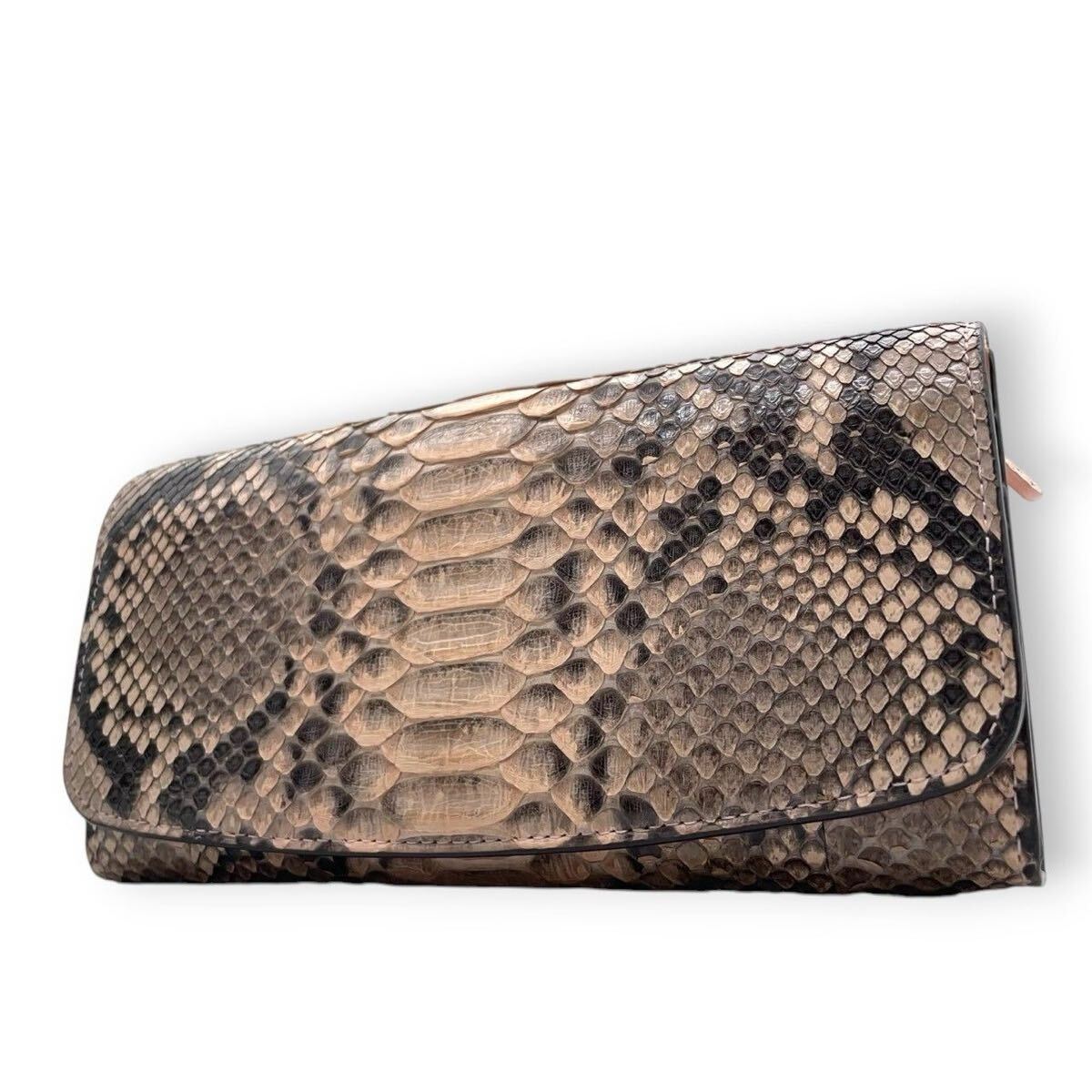 【美品】高級 リアルパイソン 蛇革 長財布 レディース ウォレット エキゾチックレザー 本革 ピンク カード収納 ダイヤモンドパイソン W4 拍卖