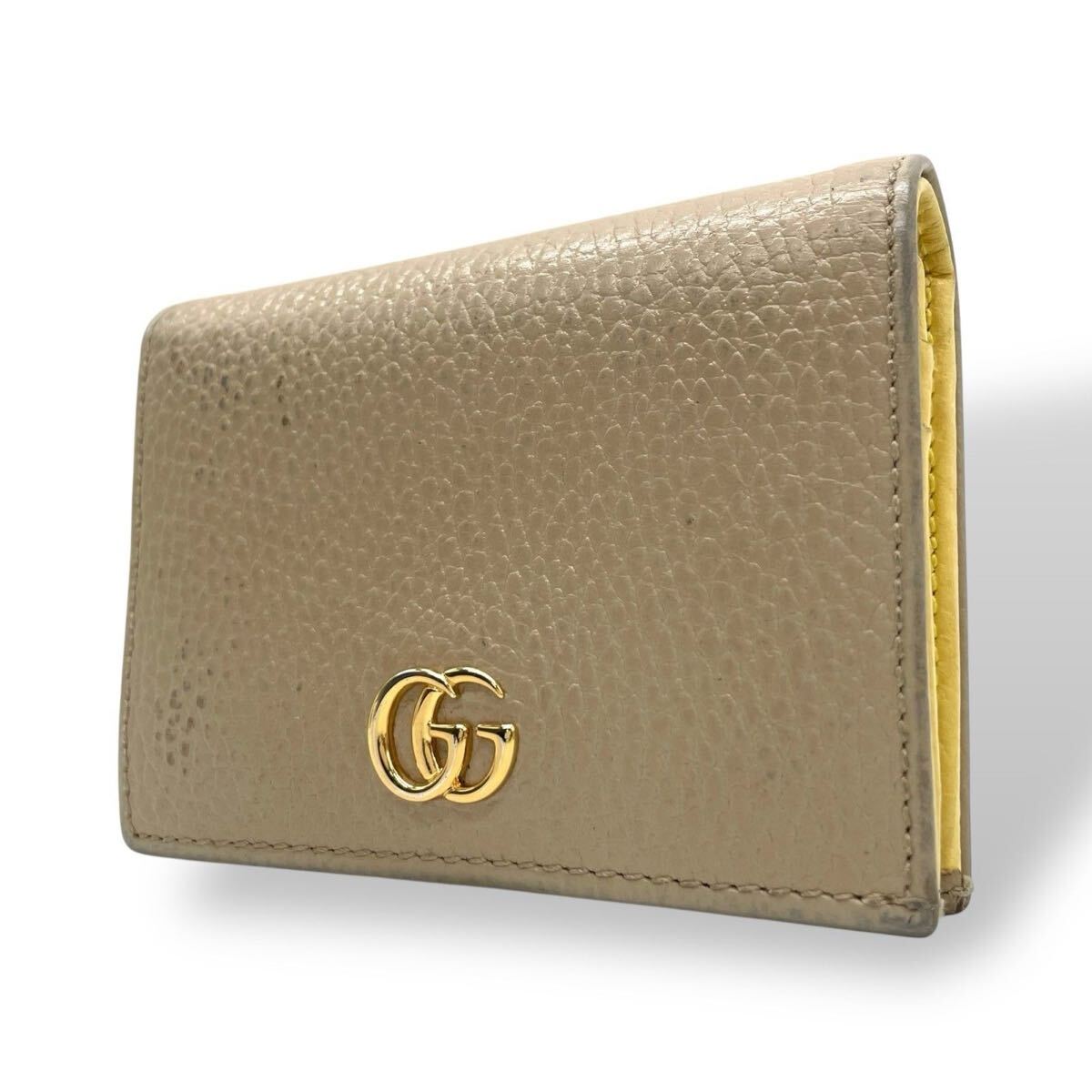 1円 GUCCI グッチ マーモント 折り財布 二つ折り GG ベージュ バイカラー ゴールド金具 レザー シボ コンパクト財布 レディース メンズ M3 拍卖