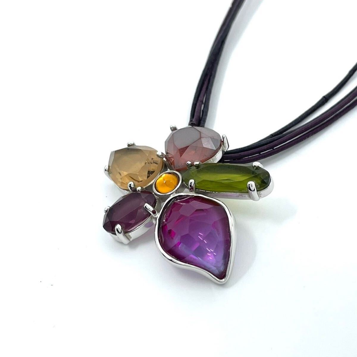 1円 スワロフスキー フラワーモチーフ カラーストーン ネックレス チョーカー ペンダント シルバー金具 アクセサリー レディース I7 良品拍卖