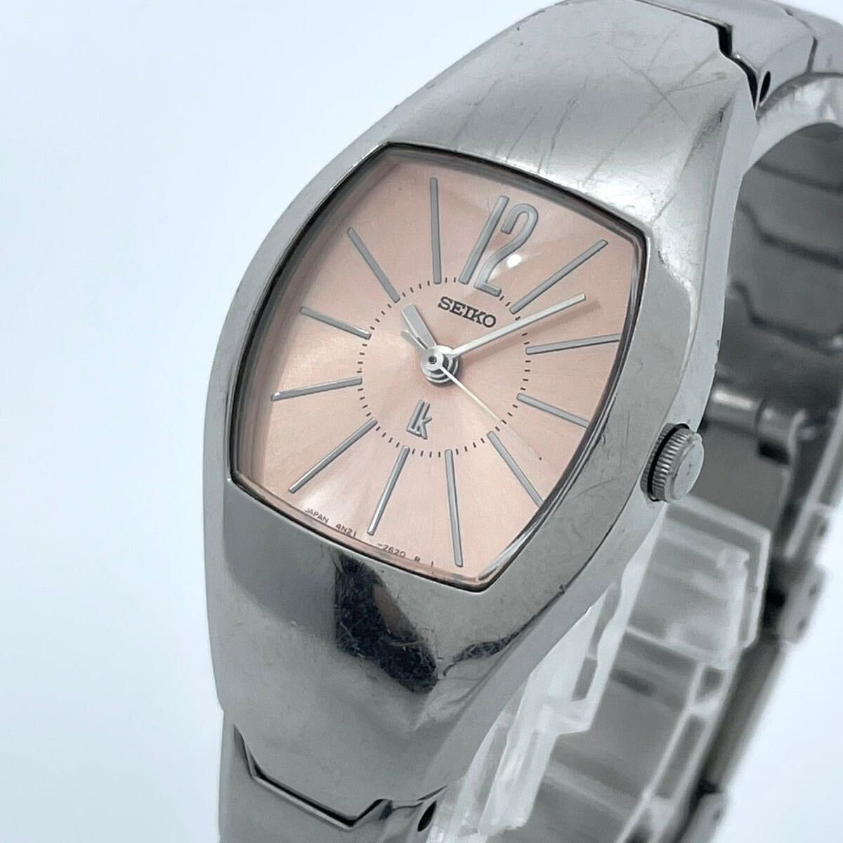 【美品/電池交換済】SEIKO セイコー ルキア LUKIA レディース腕時計 クオーツ ピンク文字盤 シルバー ステンレスブレス フェミニン G6拍卖