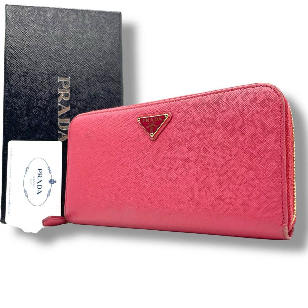 PRADA プラダ 長財布 1ML506 サフィアーノレザー ピンク ゴールド金具 トライアングルロゴ レディース ギャランティカード付 M3 良品拍卖