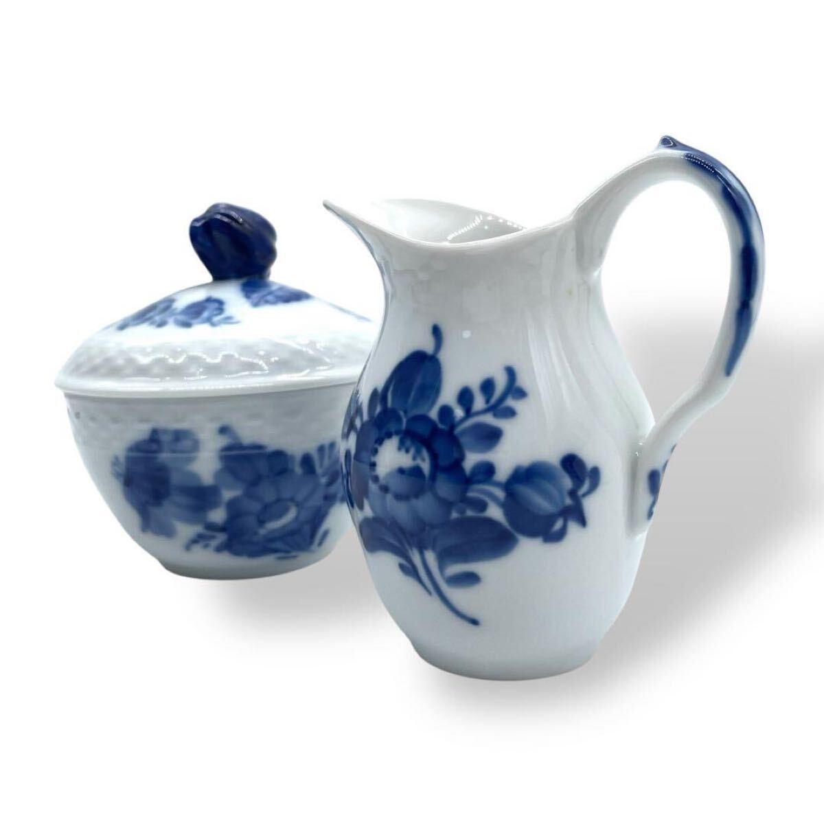 【美品】ロイヤルコペンハーゲン Royal Copenhagen シュガーボウル ミルクポット 2点セット ブルーフラワー ティーセット 陶器 食器 ペア拍卖