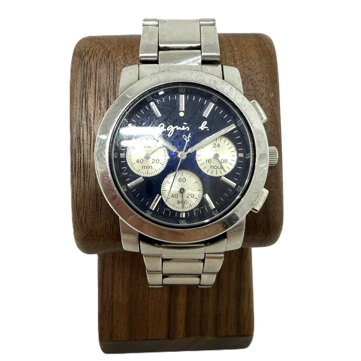 8910 アニエスベー again b 時計 腕時計 クロノグラフ V654‐0AE0 文字盤 ネイビー 青 ブルー シルバー 銀色 ブランド腕時計 アクセサリー拍卖