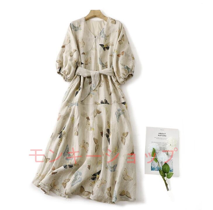 新品~ ワンピース レディース ロングワンピース 半袖 きれいめ 体型カバー 花柄 大きいサイズ 着痩せ ミモレ丈ワンピース~XL拍卖