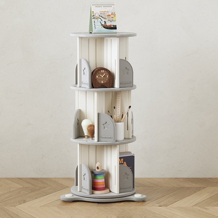 新品★【3段】回転式本棚 飾り棚 絵本棚 360°回転本棚 コミック収納棚 本棚 HDPE製 大容量 回転ラック 組立簡単 子ども部屋収納拍卖