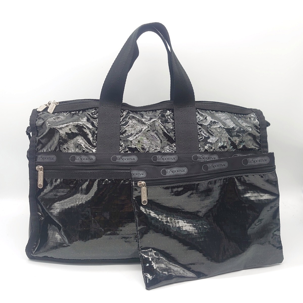 LeSportsac レスポートサック 2way ボストンバッグ トートバッグ ショルダーバッグ ポーチ付き グリッター ブラック ブランド t-25x963拍卖