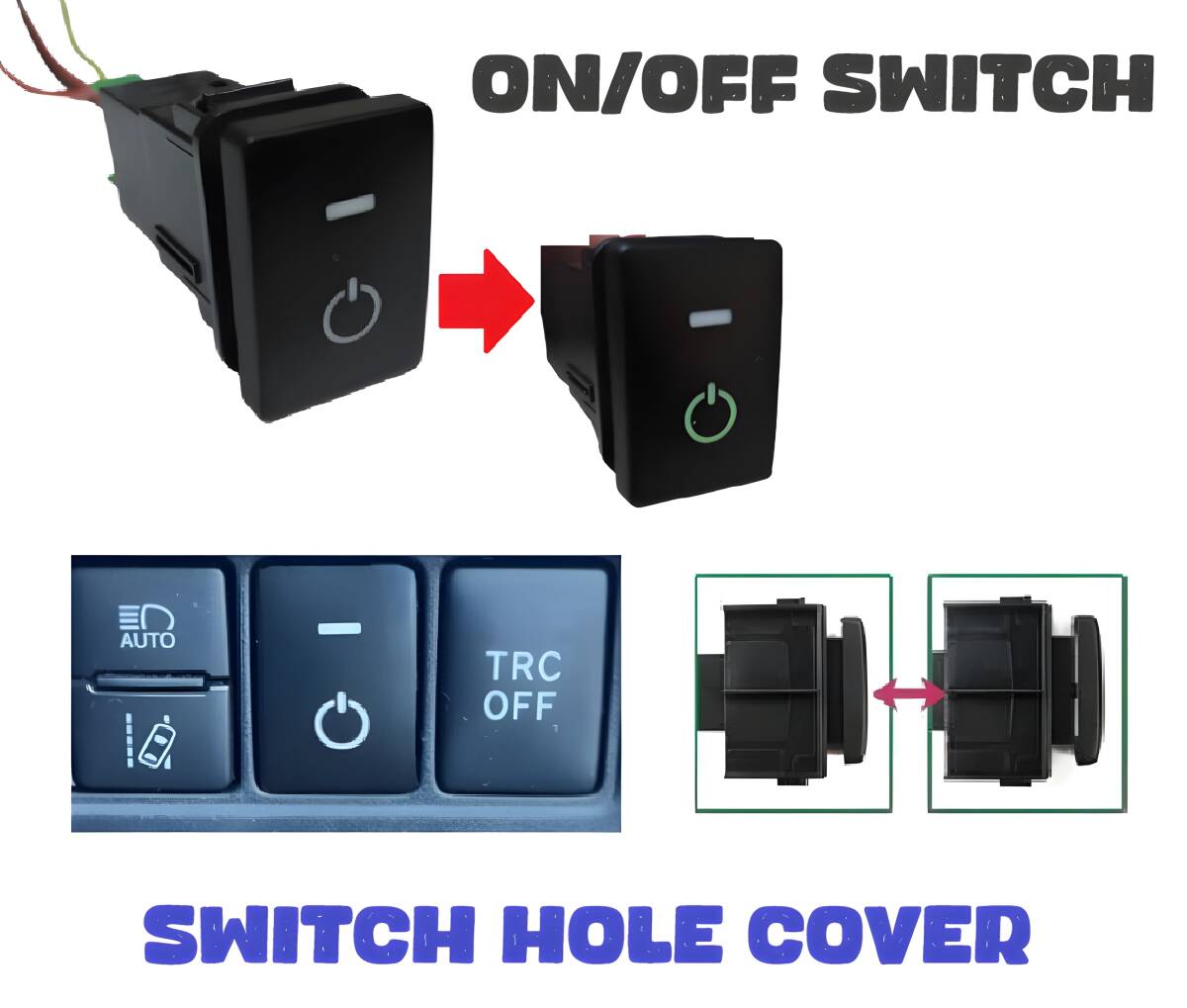 即日発送 オン/オフ スイッチ グリーン スイッチホール トヨタ ダイハツ プッシュ ON/OFF 内装 電装 社外品 デイライト フォグ 配線 ②拍卖