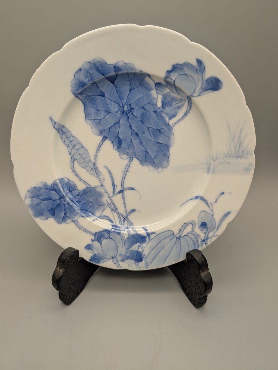 大日本美濃焼 加藤五輔 染付 里帰り 皿 明治輸出品 里帰り 骨董  アンティーク 瀬戸焼 飾皿 蓮拍卖