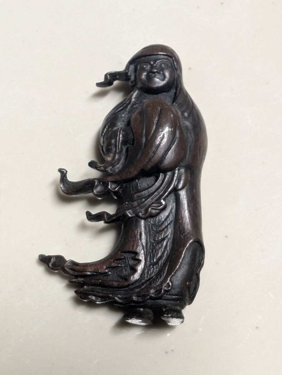 仏教美術 江戸期 懐中仏 達磨 ダルマ 仏像  古銅製 骨董  時代物  延亨時代 在銘 古銅像 細密技巧 約5cm 日本美術 懐中拍卖