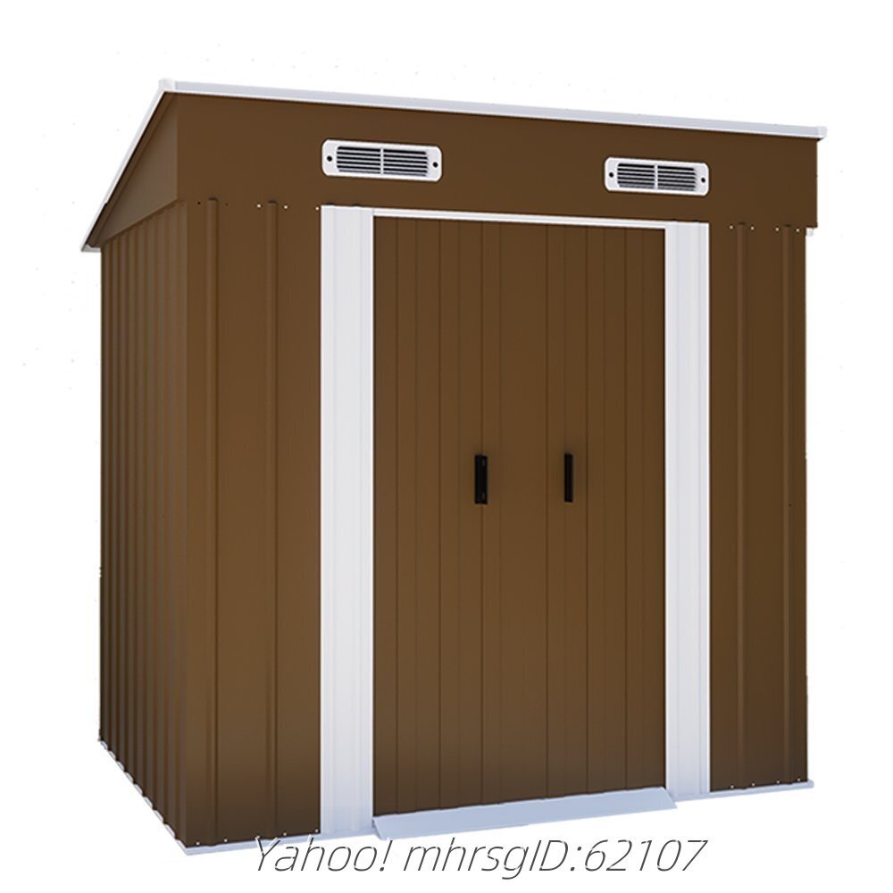 【TYPE A ブラウン】物置 屋外大型 倉庫 大型物置 戸外収納庫物置 防水/耐侯/庭/田畑/農場 頑丈 スチール 補強フレーム付き 換気口付き2.4拍卖