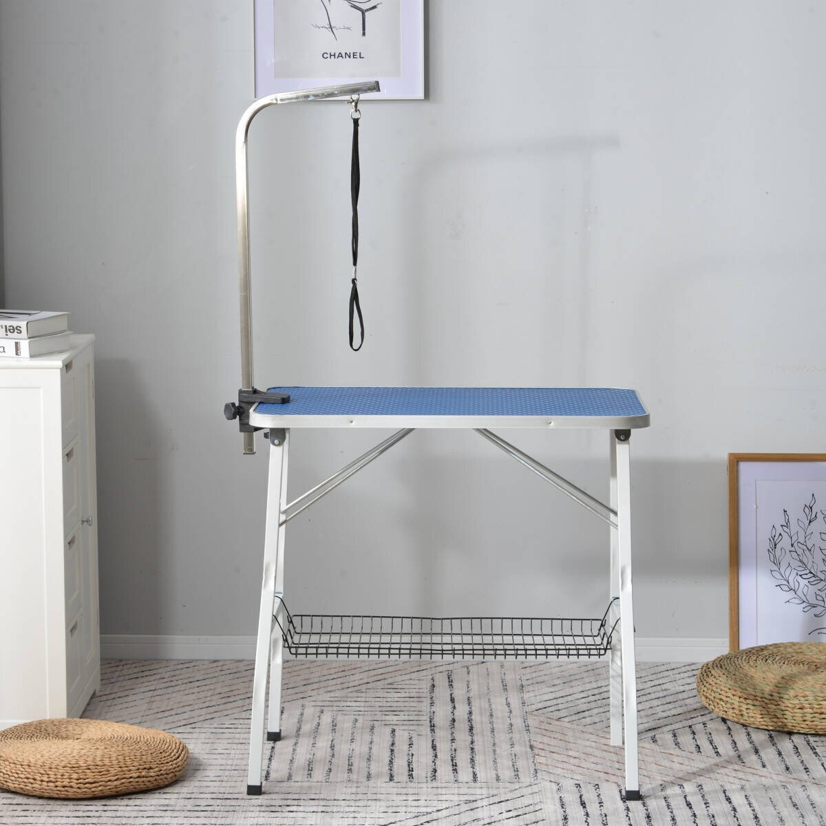 トリミングテーブル 折りたたみ トリミング台 トリミング 折り畳み ペット用 シャンプー カット ブロー ブラッシング 爪切り【ブルー】拍卖