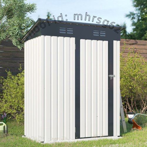 ブラック+ホワイト三角棚あり補強フレーム付き大型戸外収納庫物置 防水/耐侯/鍵付きガーデン/庭/田畑/農場 頑丈 大容量スチール床がない1.8拍卖