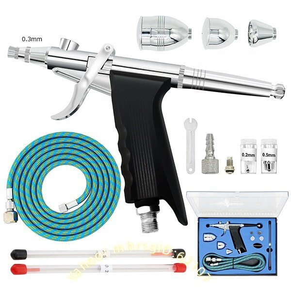 フル装備エアブラシキット 0.2mm 0.3mm 0.5mm プラモ・ネイルアート模型作り拍卖