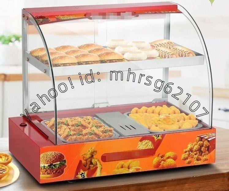 ホット食品陳列キャビネットウォーマー 500W電気2段カウントトップ食品陳列キャビネットウォーマー 温度範囲30-80°C 内蔵照明拍卖