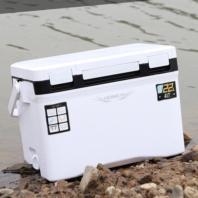 釣り用クーラーボックス 容量22L 座れる頑丈マッスルボディ 防水 断熱材保温保冷 ハンドル/水栓/肩ベルト付き 天窓なし 釣り 保冷力48h 白拍卖
