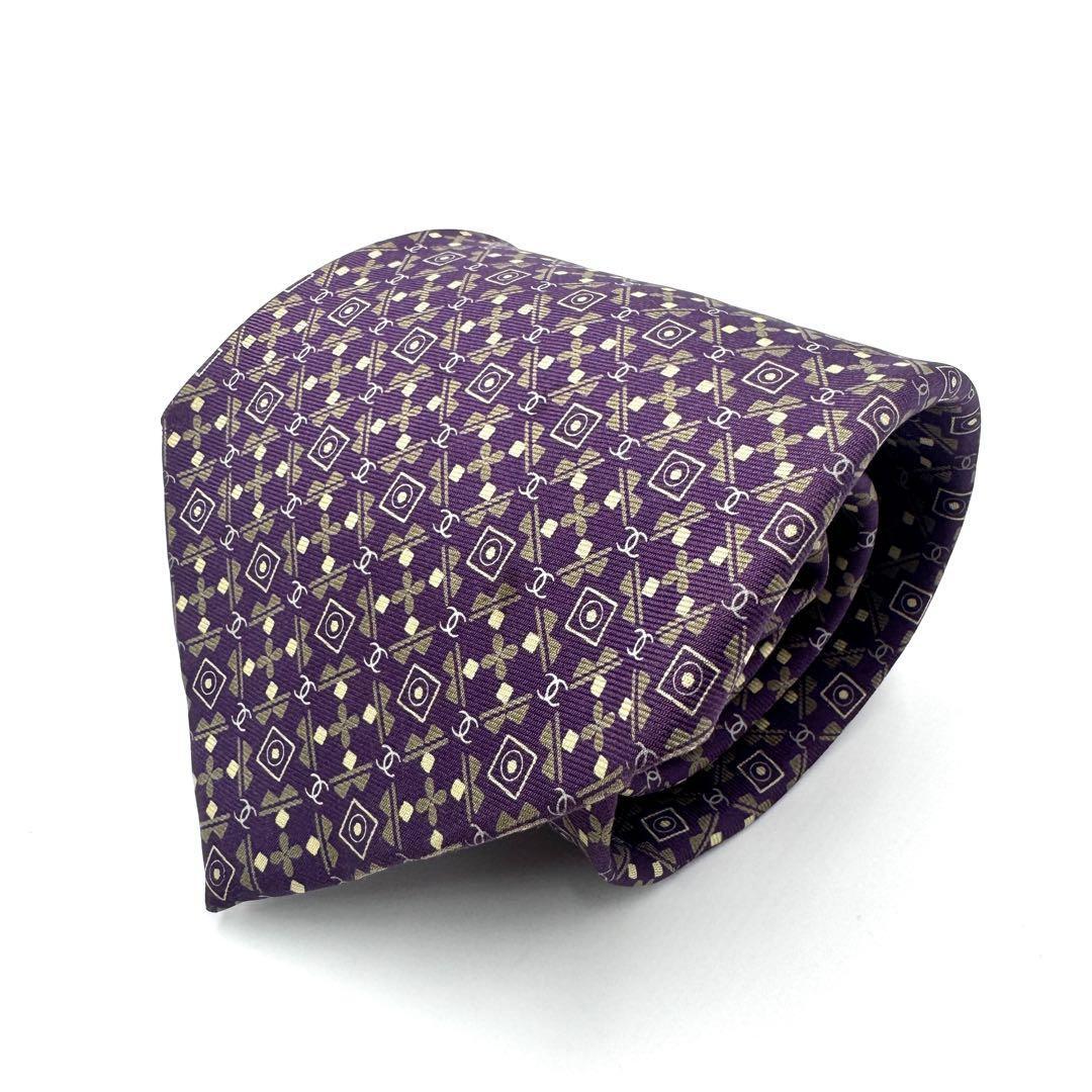 【美品】CHANEL シャネル シルク ネクタイ ポープル系 ココマーク拍卖