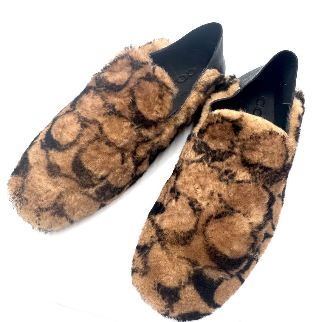 極美品 COACH ホリー シアリング ローファー スリッパ ブラウン 26cm拍卖