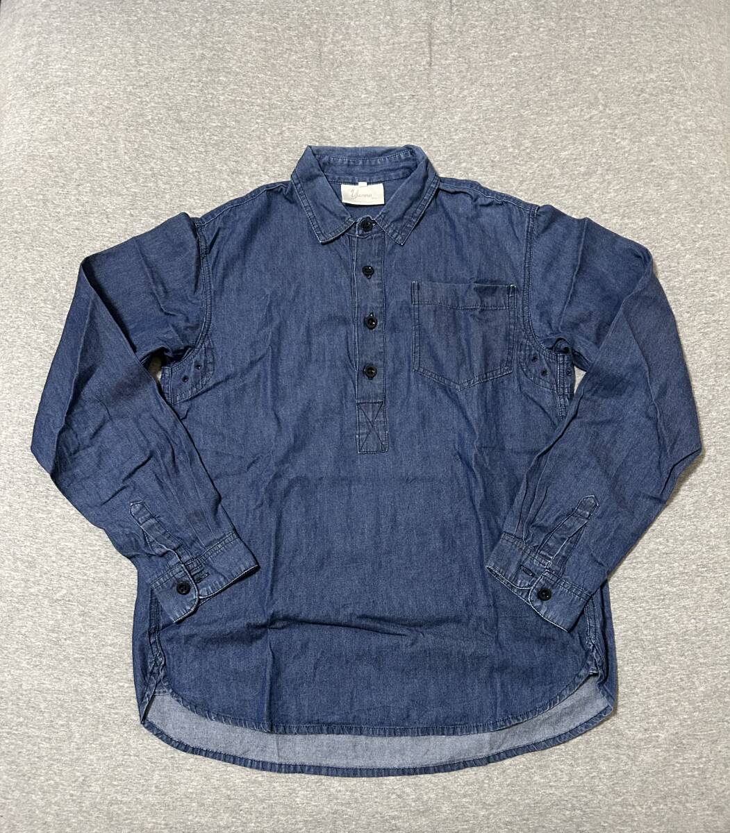 yarmo ヤーモ プルオーバー デニム シャツ S 英国製 イギリス ワーク ベンチレーション ギャザー インディゴ 格安 シャンブレー拍卖
