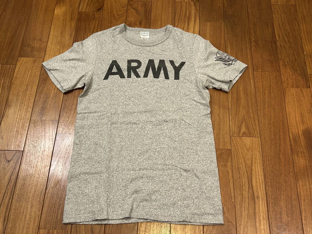 マッコイズ 別注 チャンピオン Tシャツ 米国製 M プロダクツタグ 杢グレー 染込 ARMY USA ヴィンテージ VINTAGE 古着 マッコイ 旧マッコイ拍卖