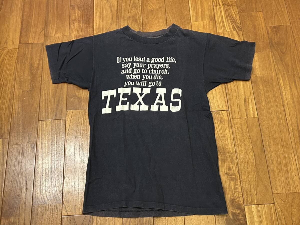 ARTEX 70's ヴィンテージ VINTAGE Tシャツ M 古着 テキサス TEXAS 米国製 USA アメリカ製 袖裾シングル ネイビー 紺 6段 プリント 拍卖