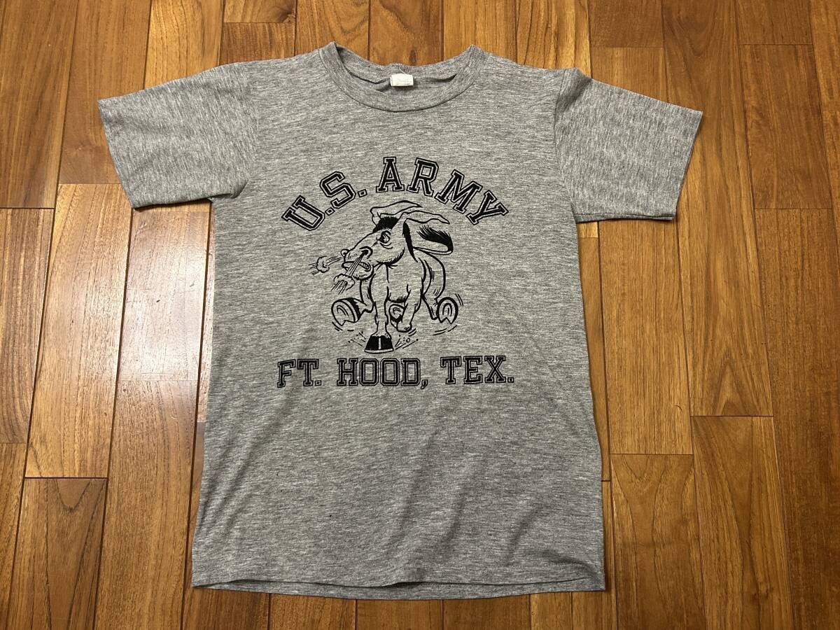 70's ARTEX Tシャツ フロッキー USA アメリカ製 両面 プリント ヴィンテージ ARMY ミリタリー 古着 杢グレー オリジナル ウエアハウス 拍卖