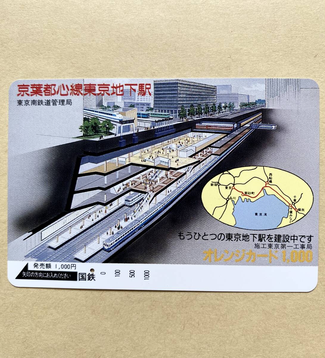 【使用済】 オレンジカード 国鉄 京葉都心線東京地下駅 もうひとつの東京地下駅を建設中です 施工東京第一工事局拍卖