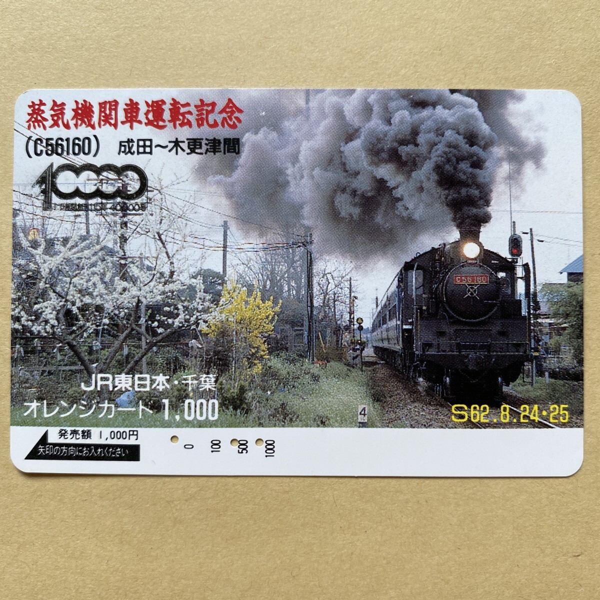 【使用済】 SLオレンジカード JR東日本 蒸気機関車運転記念 (C56160) 成田〜木更津間拍卖