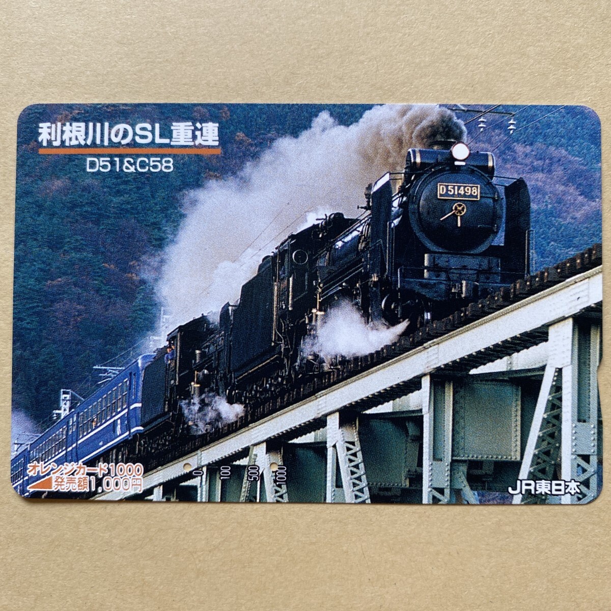 【使用済】 SLオレンジカード JR東日本 利根川のSL重連 D51&C58拍卖