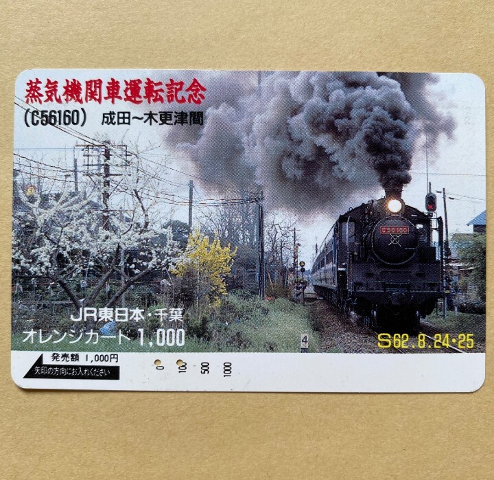 【使用済】 SLオレンジカード JR東日本 蒸気機関車運転記念 (C56160) 成田〜木更津間 S62.8.24・25拍卖