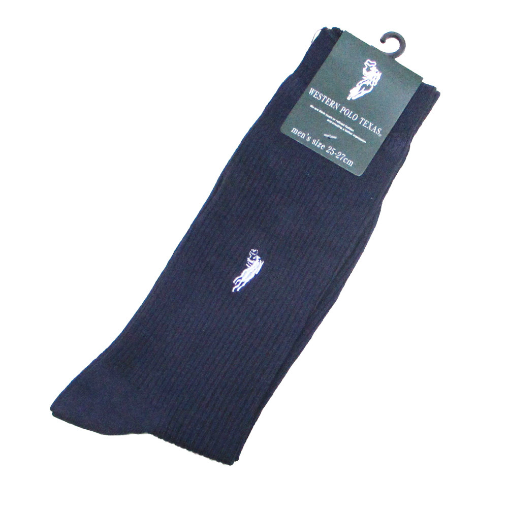 WESTERN POLO TEXAS ポロ 紳士 ワンポイント刺繍ソックス 靴下 25-27cm ネイビーx1足/送料無料メール便拍卖