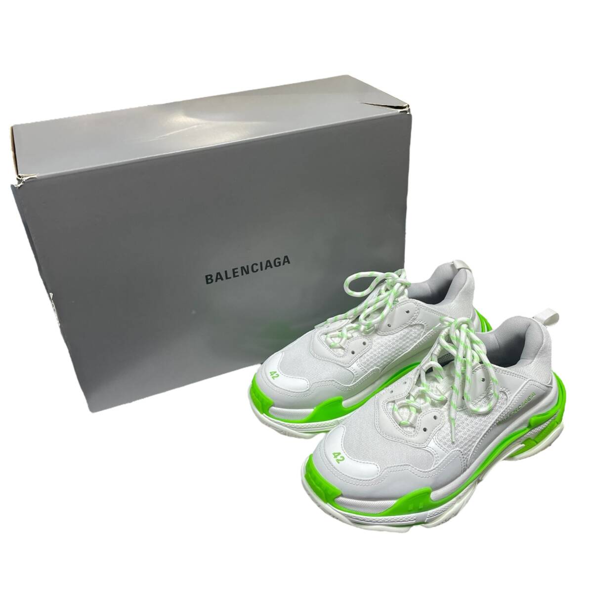 ◆中古品◆BALENCIAGA バレンシアガ tripleS トリプルS 白×緑 ホワイト グリーン スニーカー メンズ 27.5cm 外箱に破損有 Q98254NJ拍卖