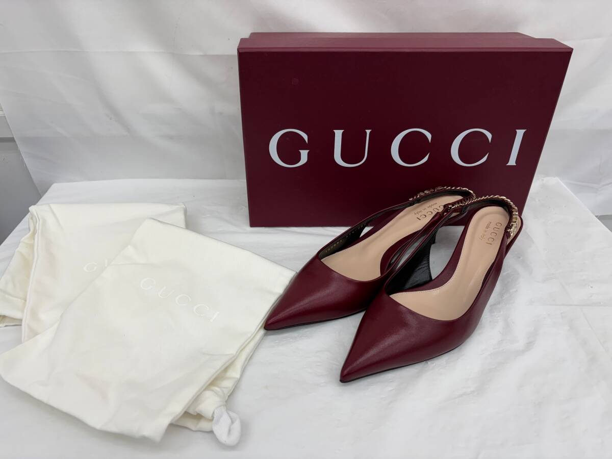 【中古品】GUCCI/グッチ シニョーリア バックスリングパンプス 782832 37 1/2 レディース 箱付き レッド系 YKT1498Y拍卖