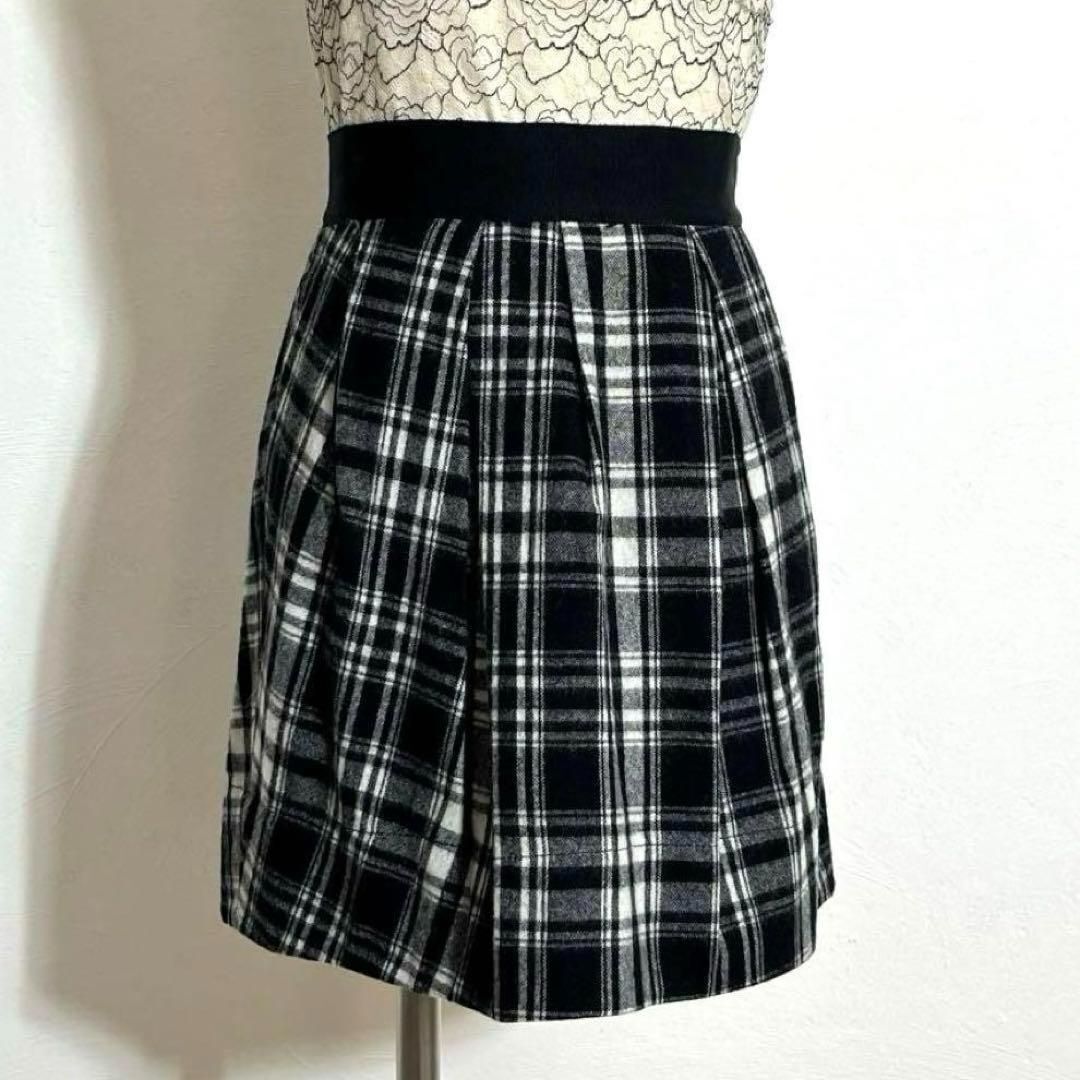 人気 マカフィー MACPHEE モノトーン バイカラー チェック柄 タックフレアミニスカート 38・ レディース 3131拍卖