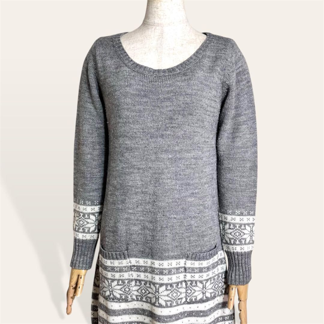人気 マジェスティックレゴン 北欧ノルディック 雪の結晶柄 プルオーバー ニットワンピ チュニック レディース 4151拍卖
