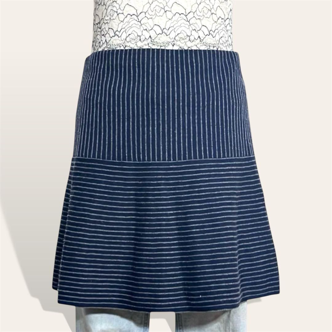 人気 セオリー theory ネイビー ストライプ ボーダー切替 フレア ミニ 腰履きスカート S レディース 2559拍卖