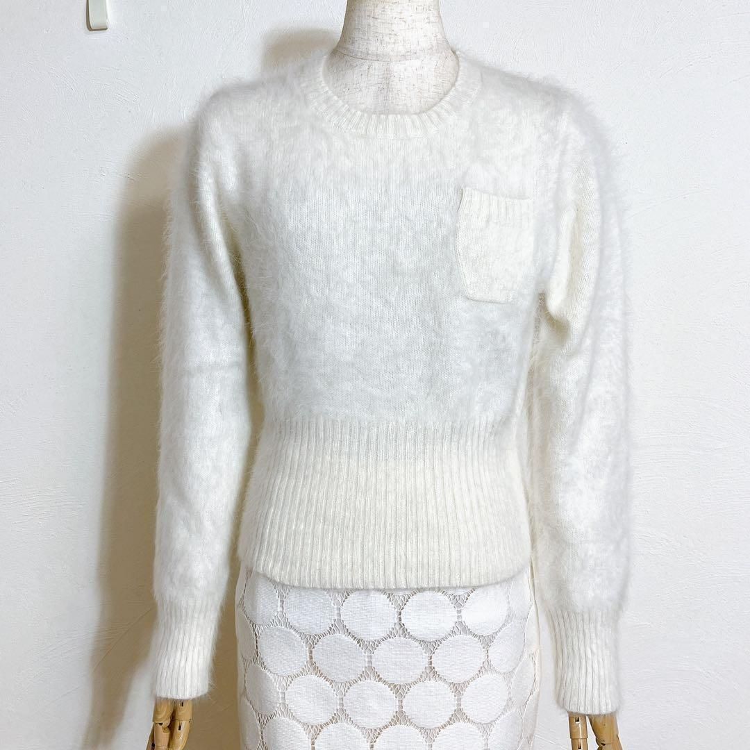 極美品 アンゴラ タグ付き ホワイト ふわふわ アンゴラウール ニット セーター トップス レディース K51拍卖