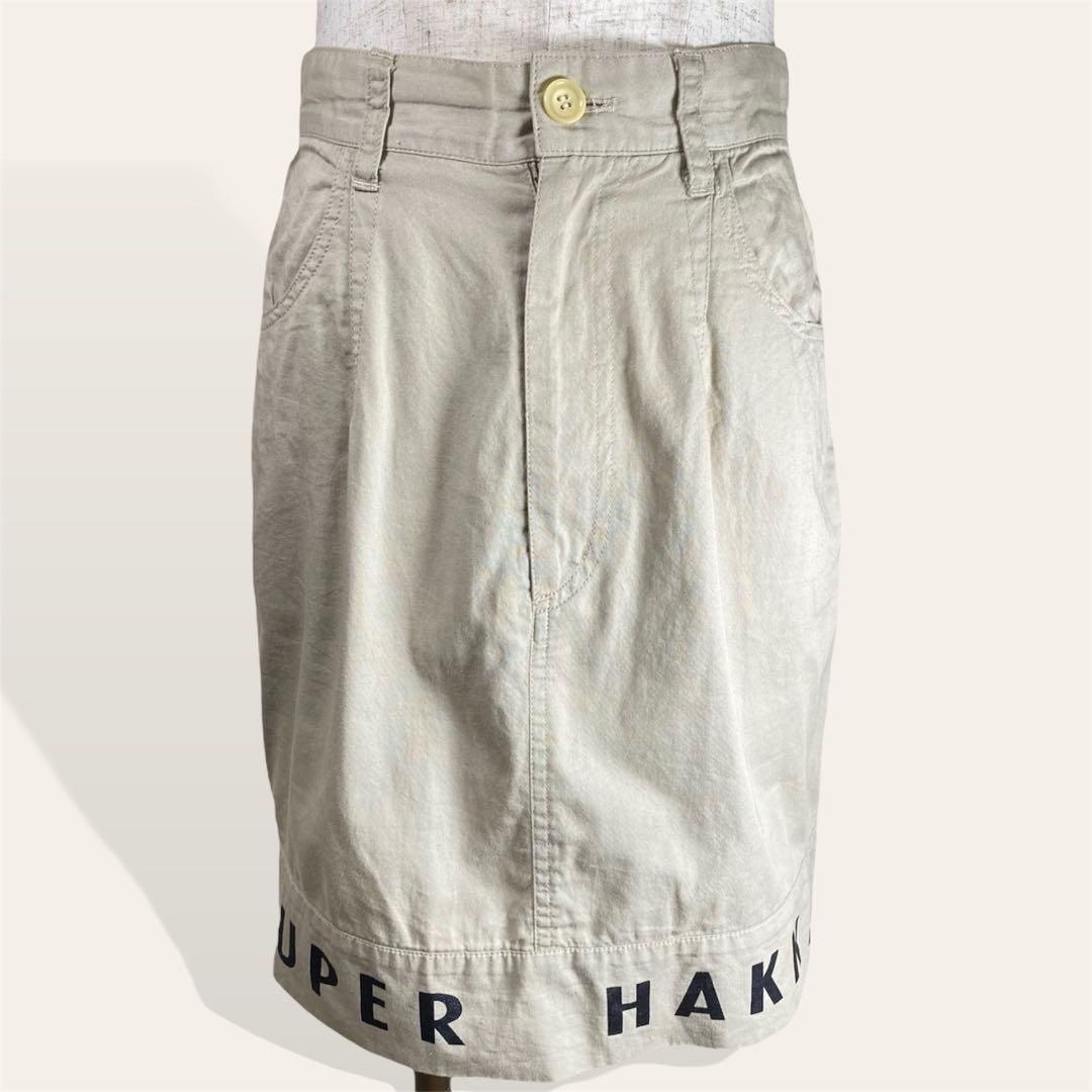 人気 スーパーハッカ ベージュ 人気のコットンチノ ロゴプリントヘム ひざ丈カジュアル タイトスカート S相当 レディース 1296拍卖