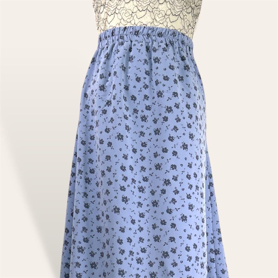 極美品 ロデオクラウンズ Rodeo Crowns サックス フラワー 花柄 マキシ丈 ロングフレア 台形スカート F レディース 1772拍卖